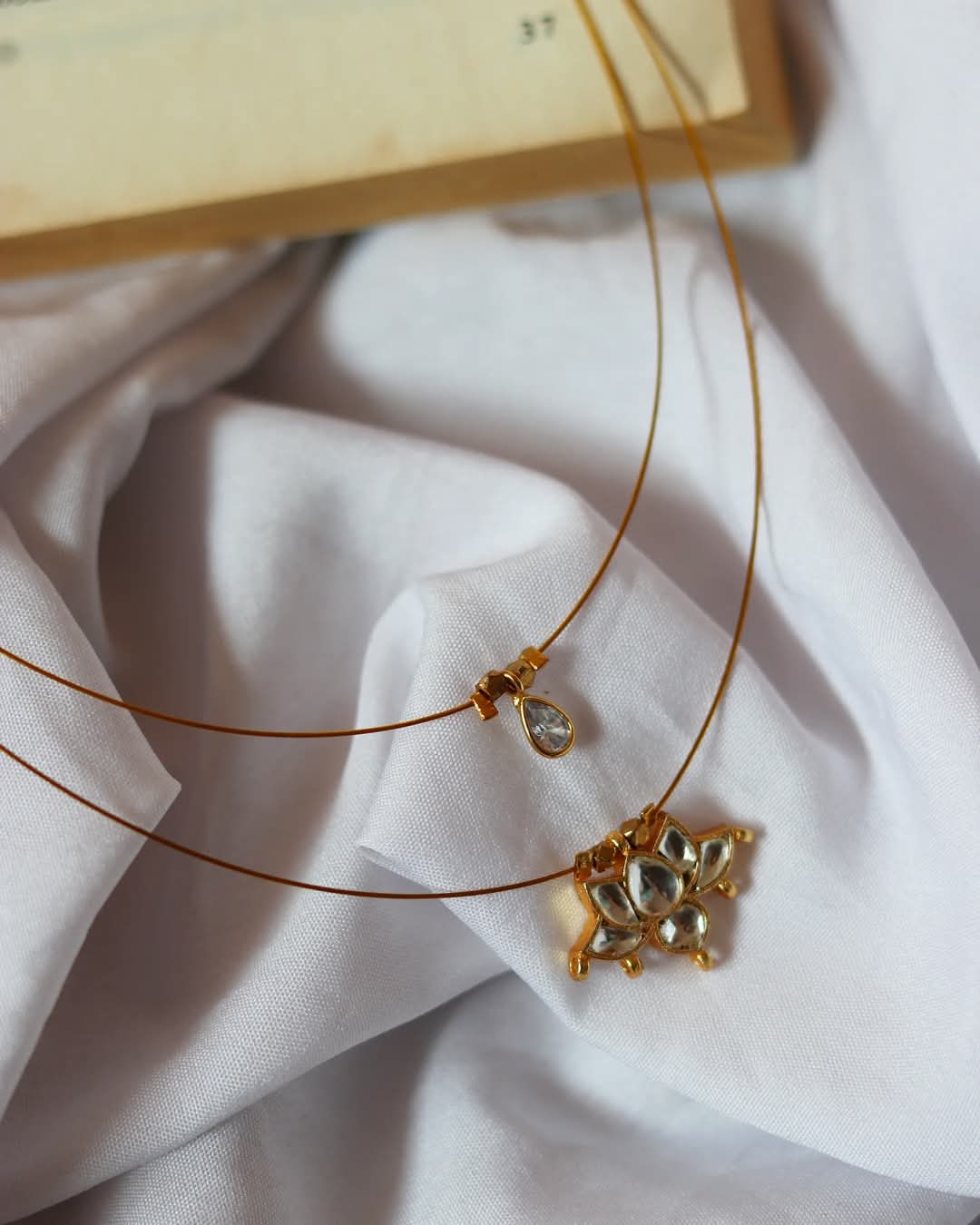 Jadau Kundan Lotus With Polki Drop Handmade Necklace