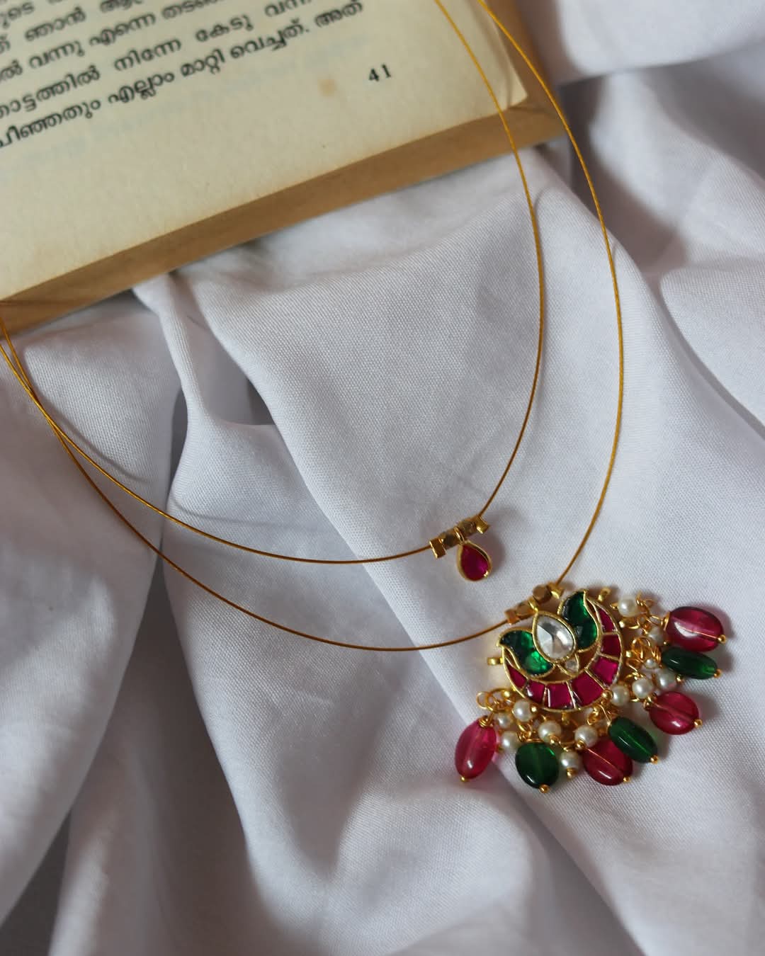 Jadau Kundan Pendant With Polki Drop Handmade Necklace