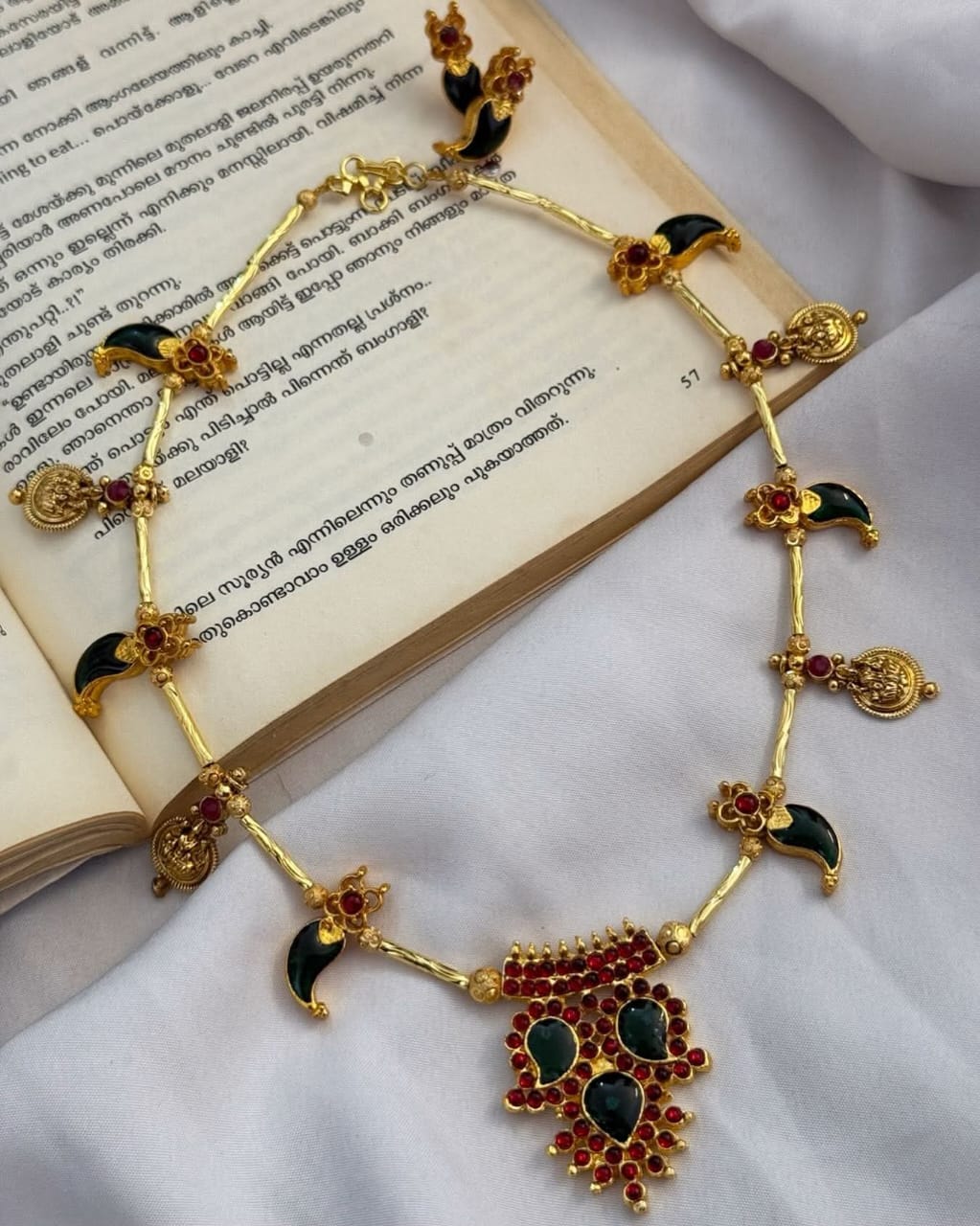 Kemp Pendant With Lakshmi Coin And Enamelled Mango Pendant Handmade Necklace With Earrings