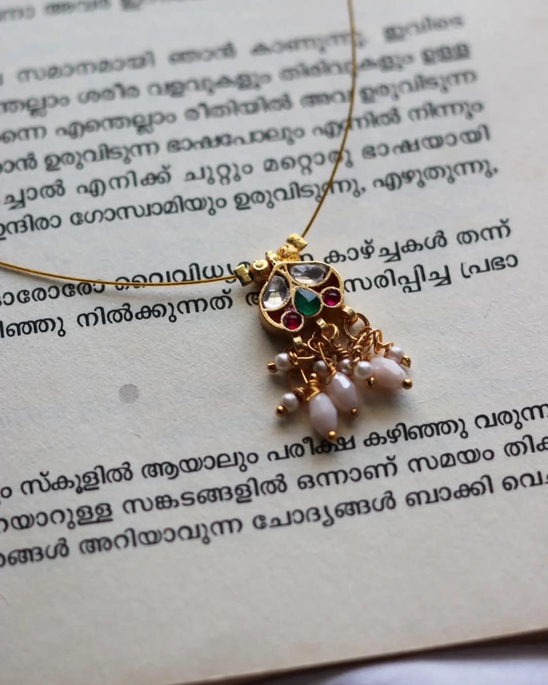 Jadau Kundan Flower Pendant With White Bead Drops Handmade Necklace