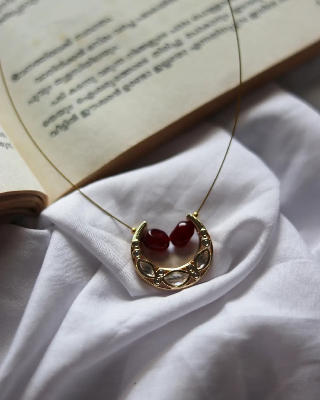 Moissannite Moon Pendant With Jade Beads Handmade Necklace