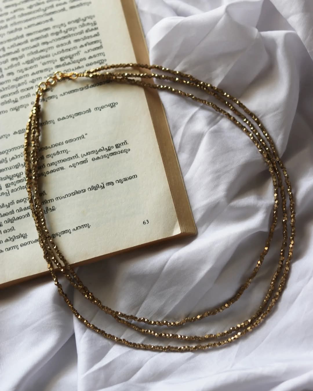 Brass Facet Beads In Tripple Layer Handmade Necklace