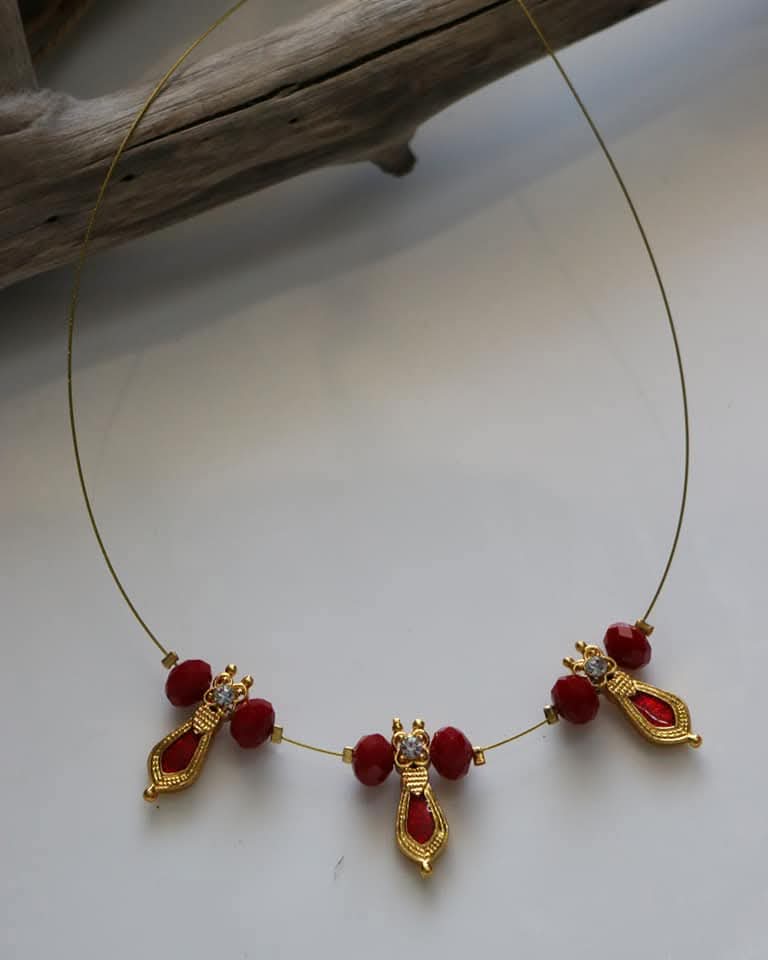 Red Nagapadam Pendants With Red Beads Handmade Necklace