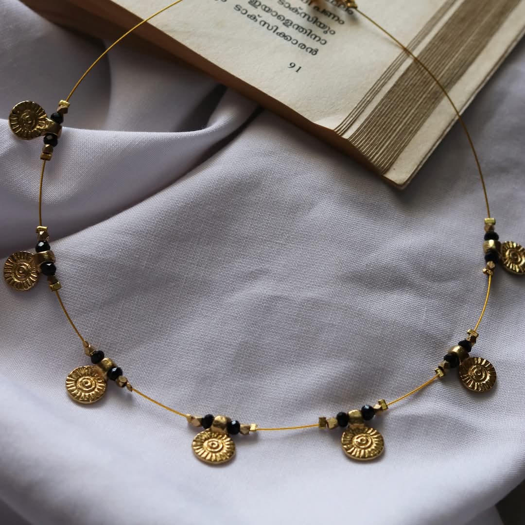 Brass Coin Charms With Beads Handmade Necklace