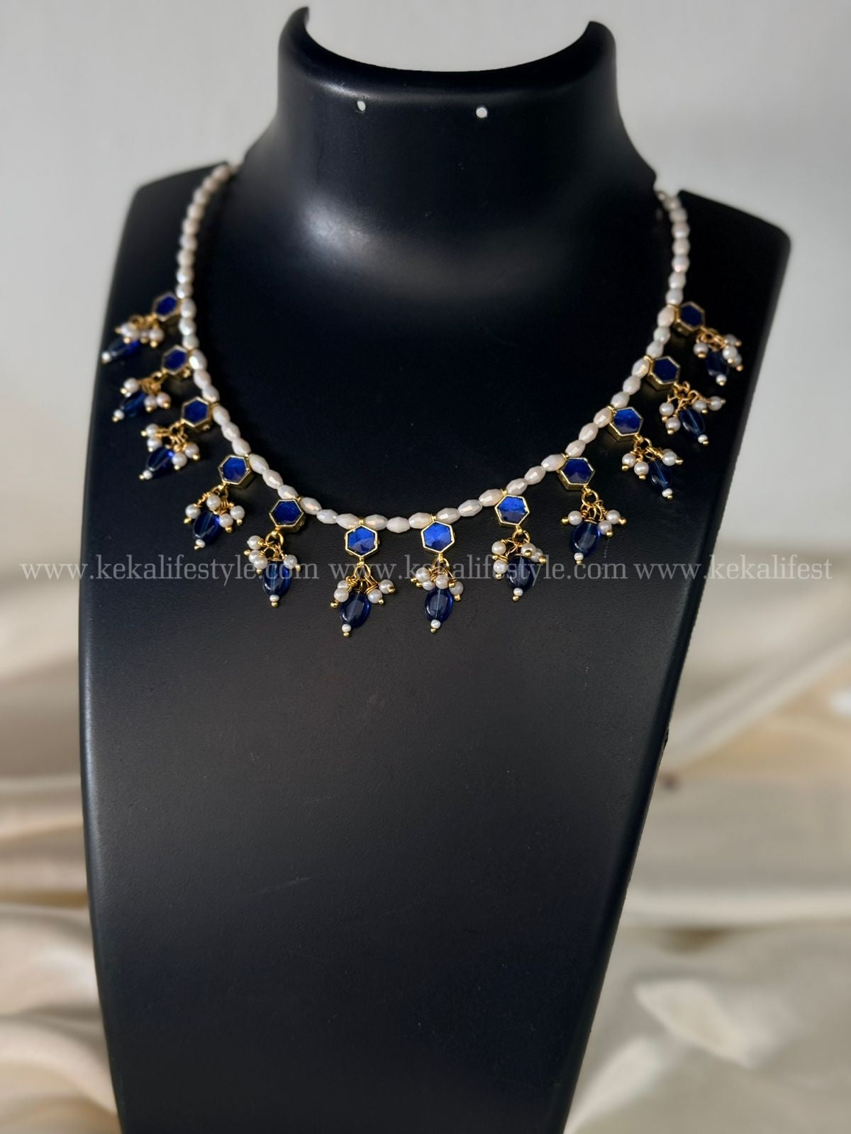 Premium Quality Jadau Kundan Blue Single Stone Necklace