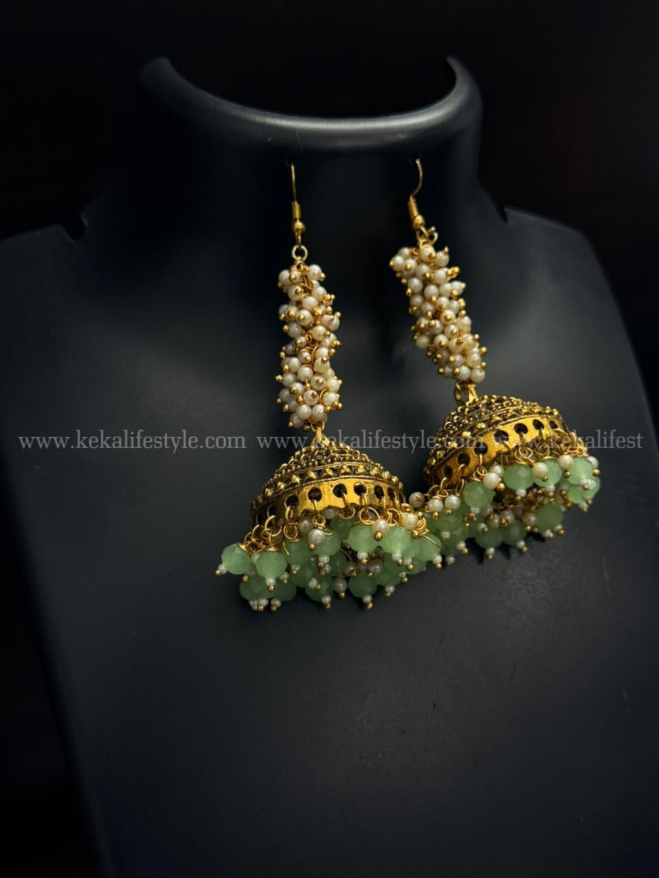 Ghungroo jhumka with mint beads