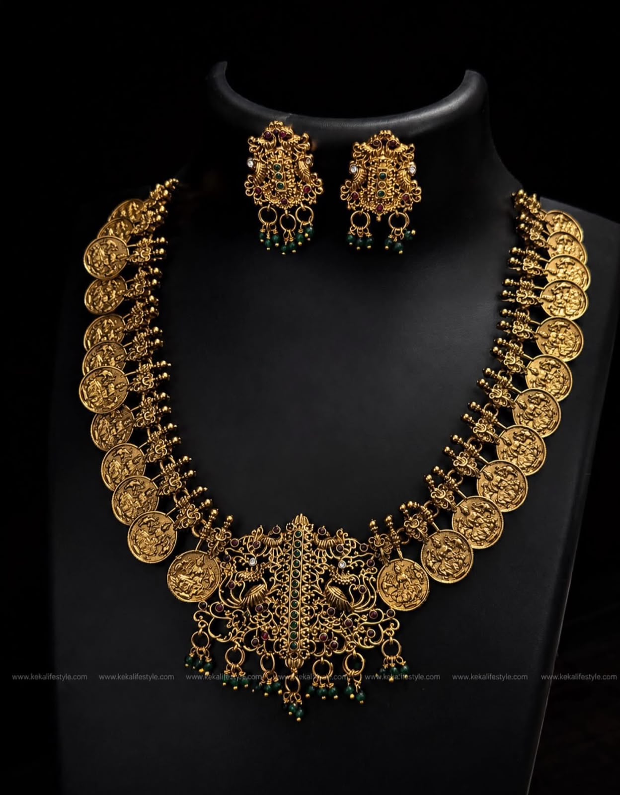 NGN0263 - Coin and Green beads necklace with earrings