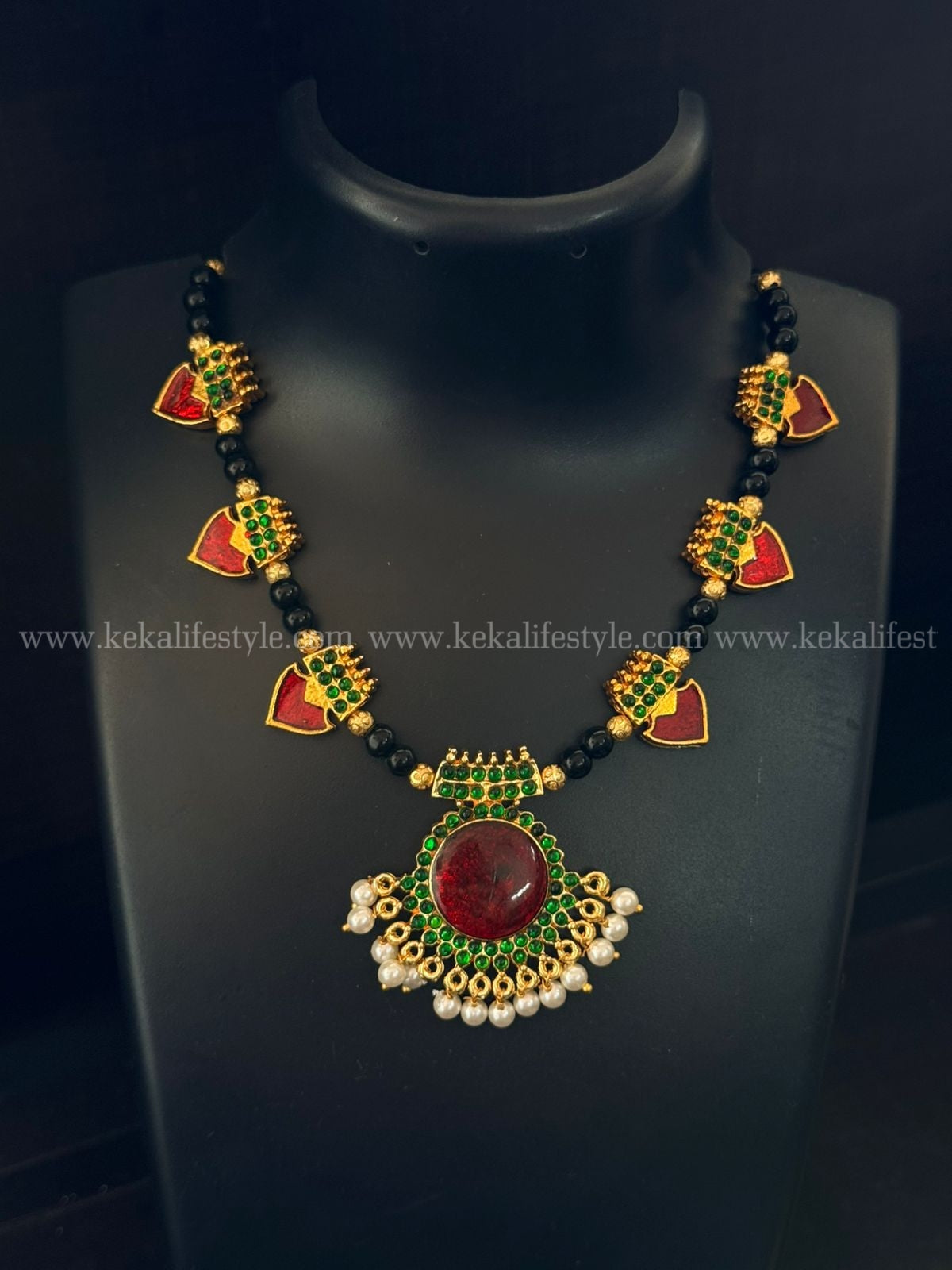 Red palakka charms necklace