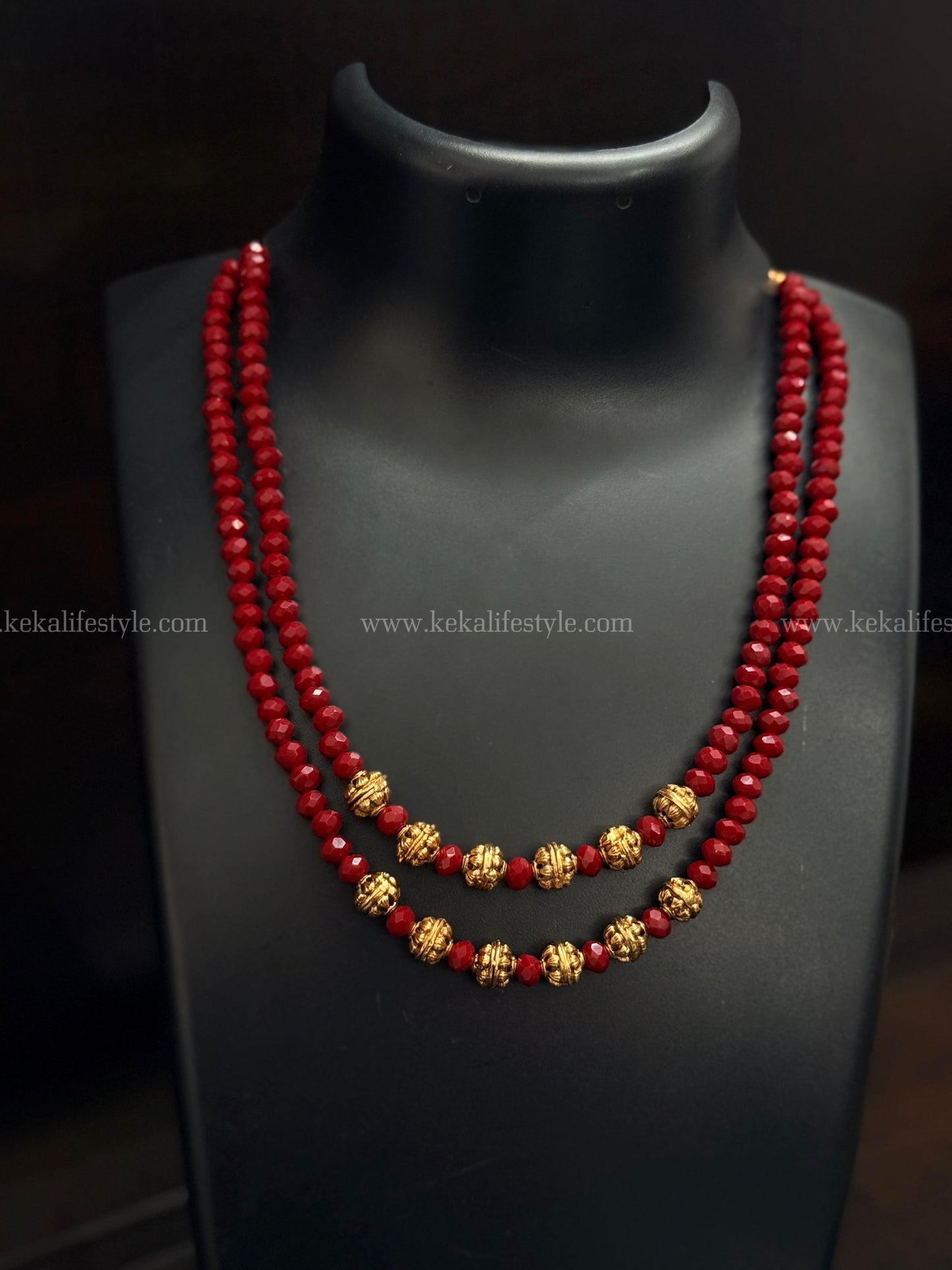 Double layer glass beads with nakshi beads necklace