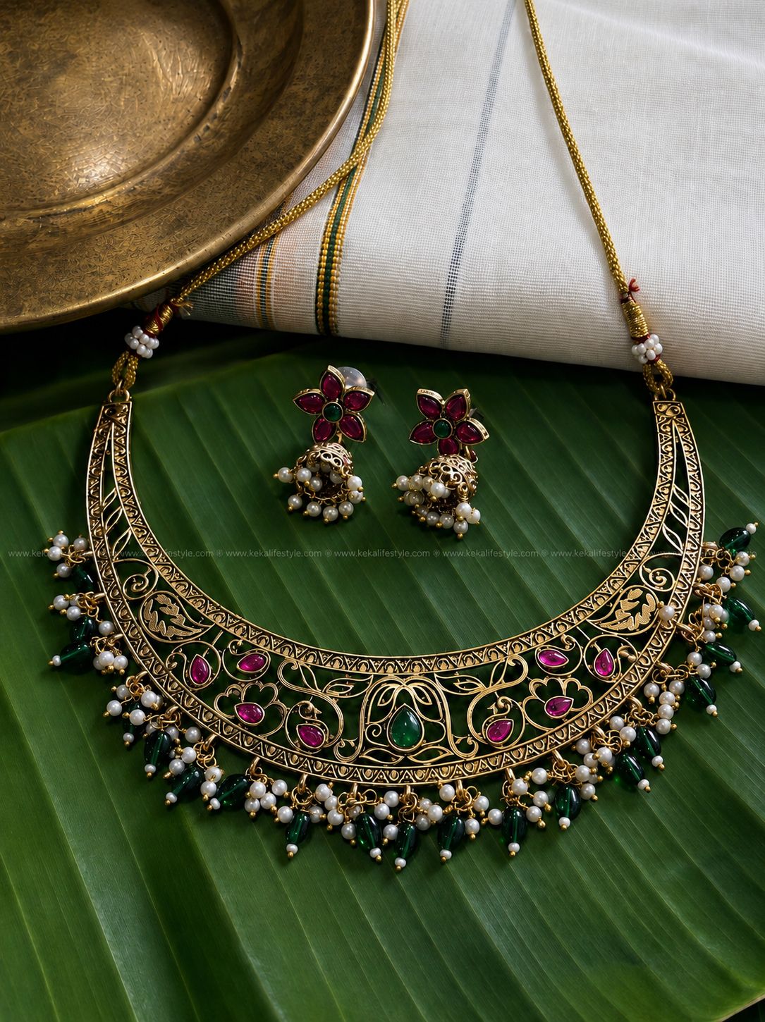 Fusion multi colour hasli necklace with earrings