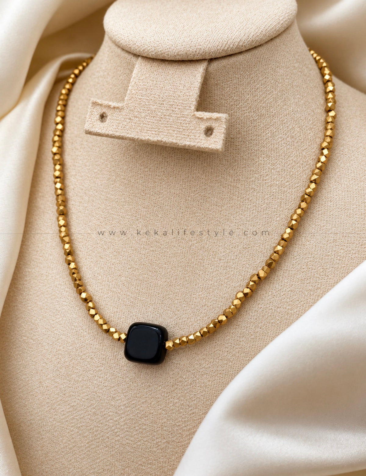NH0304 - Brass beads with stone necklace