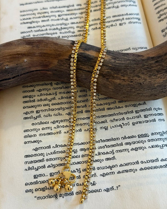 Stone Chain With Golden Chain Line Gold Anklets