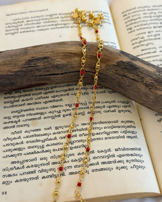 Golden And Coral Bead Anklet Gold Anklets