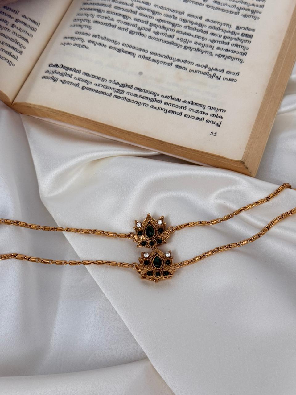 Emerald Lotus Gold Anklets