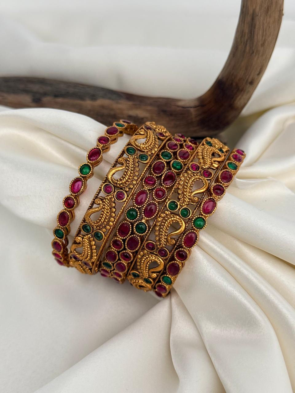 Multicolor Stones And Peacock Set Design 1 Gold Bangles