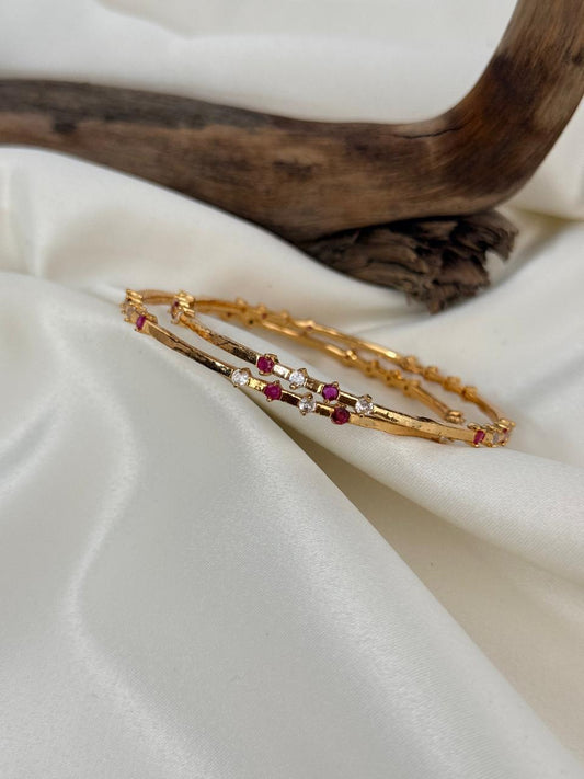 Multi Stone Thin Gold Bangles