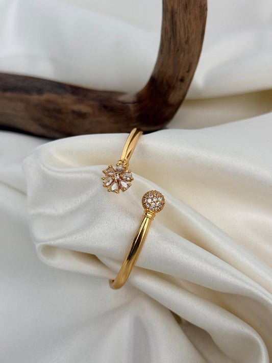 Flower Stone Adjustable White Gold Bangles