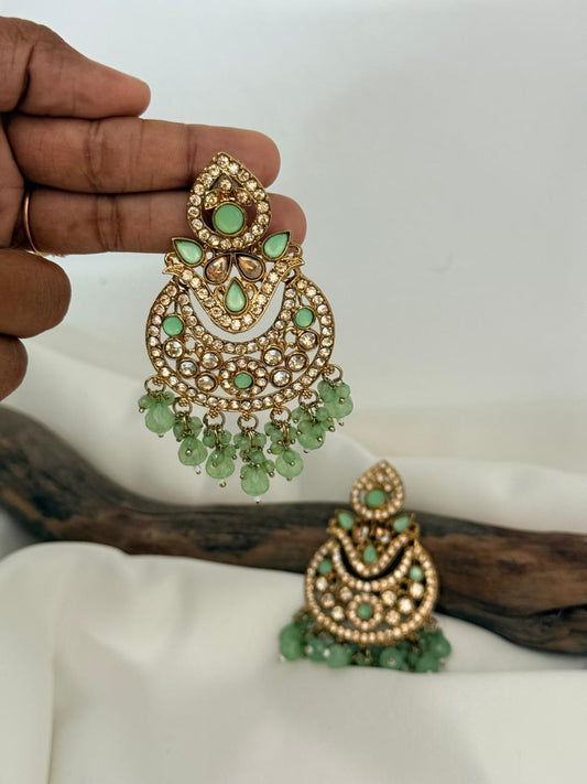 Party Wear Mint Color Droppings Gold Dangler