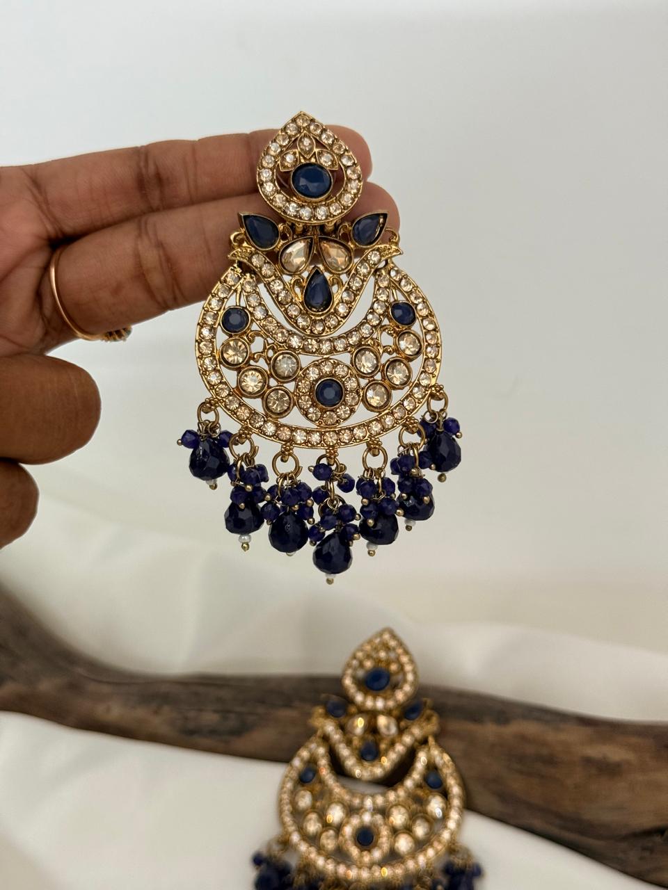 Party Wear Navy Blue  Droppings Gold Dangler