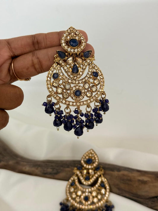 Party Wear Navy Blue  Droppings Gold Dangler