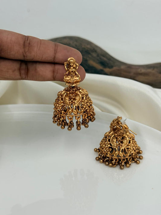 Lakshmi Stud With Golden Gungroo Drops Gold Jhumka