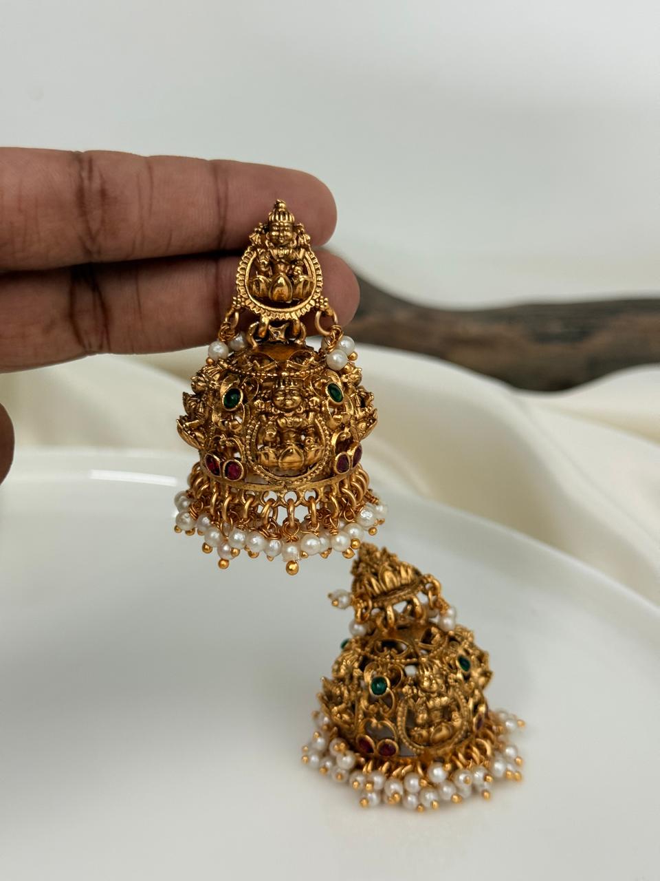 Lakshmi Stud Multicolor With Pearl Drops  Gold Jhumka