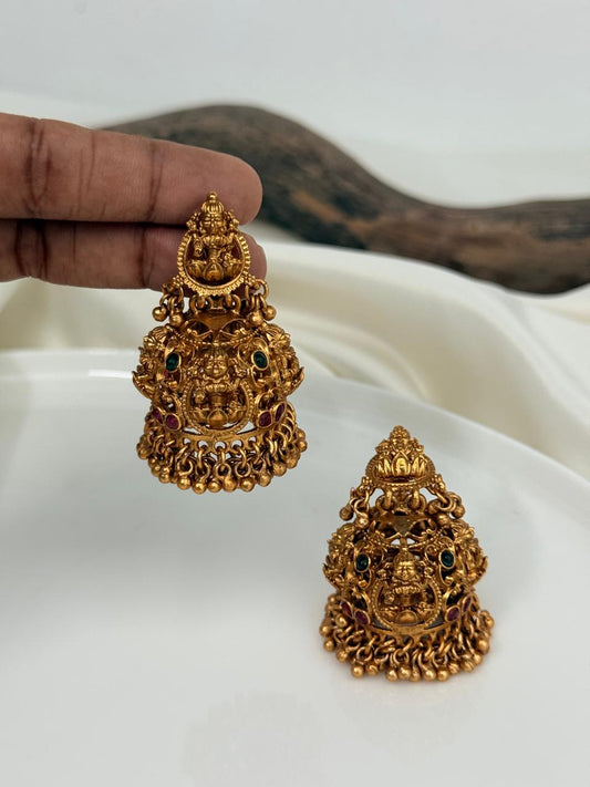 Lakshmi Stud Multicolor With Gungroo Drops Gold Jhumka