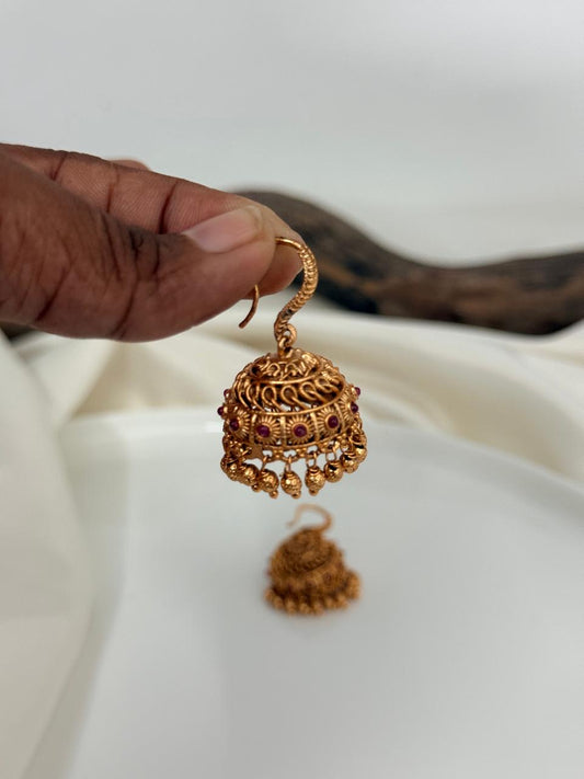 Pink Stone Small Hook  Gold Jhumka