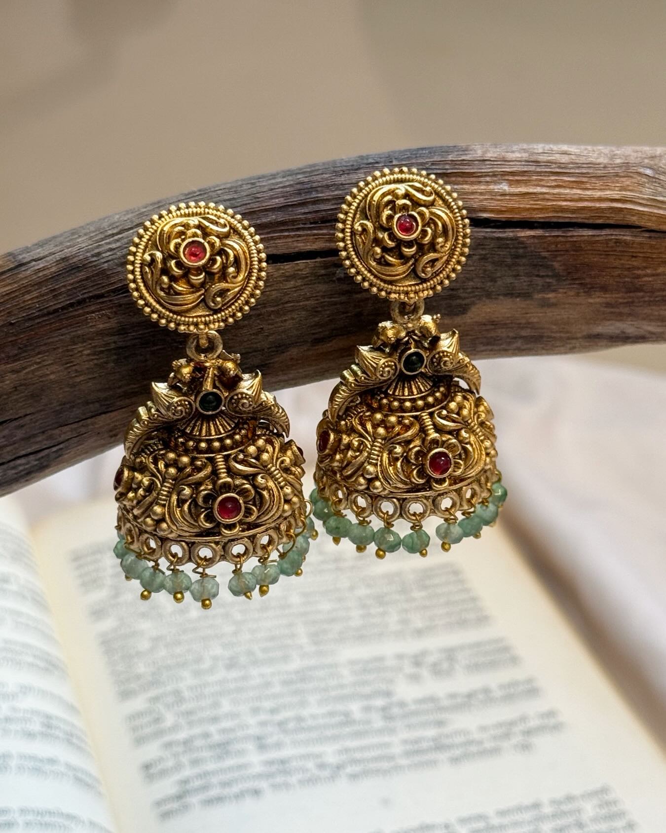 Temple Mint Drops Gold Jhumka