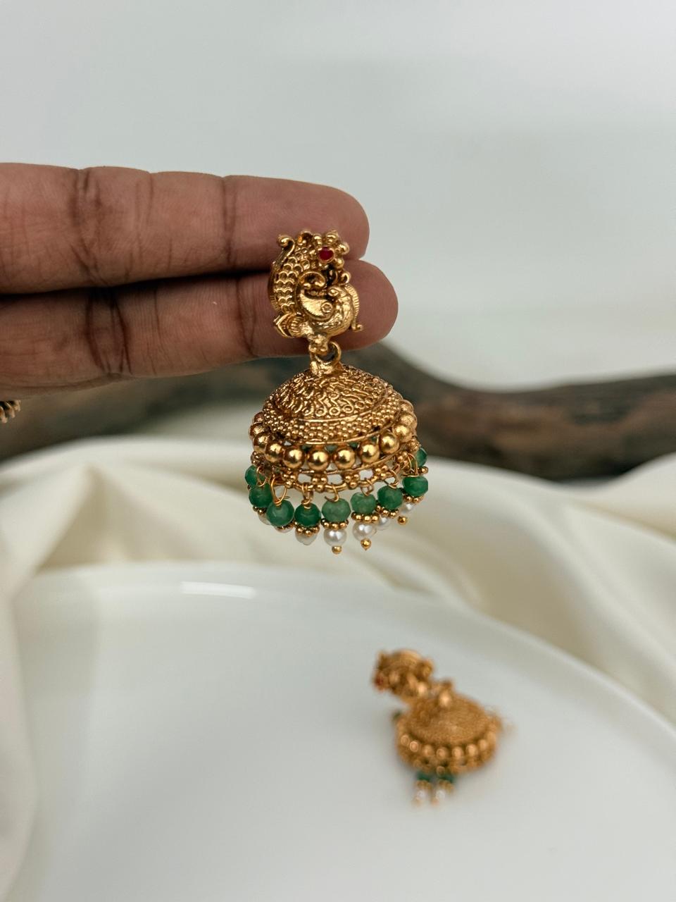 Peacock Stud Jhumka Gold Jhumka