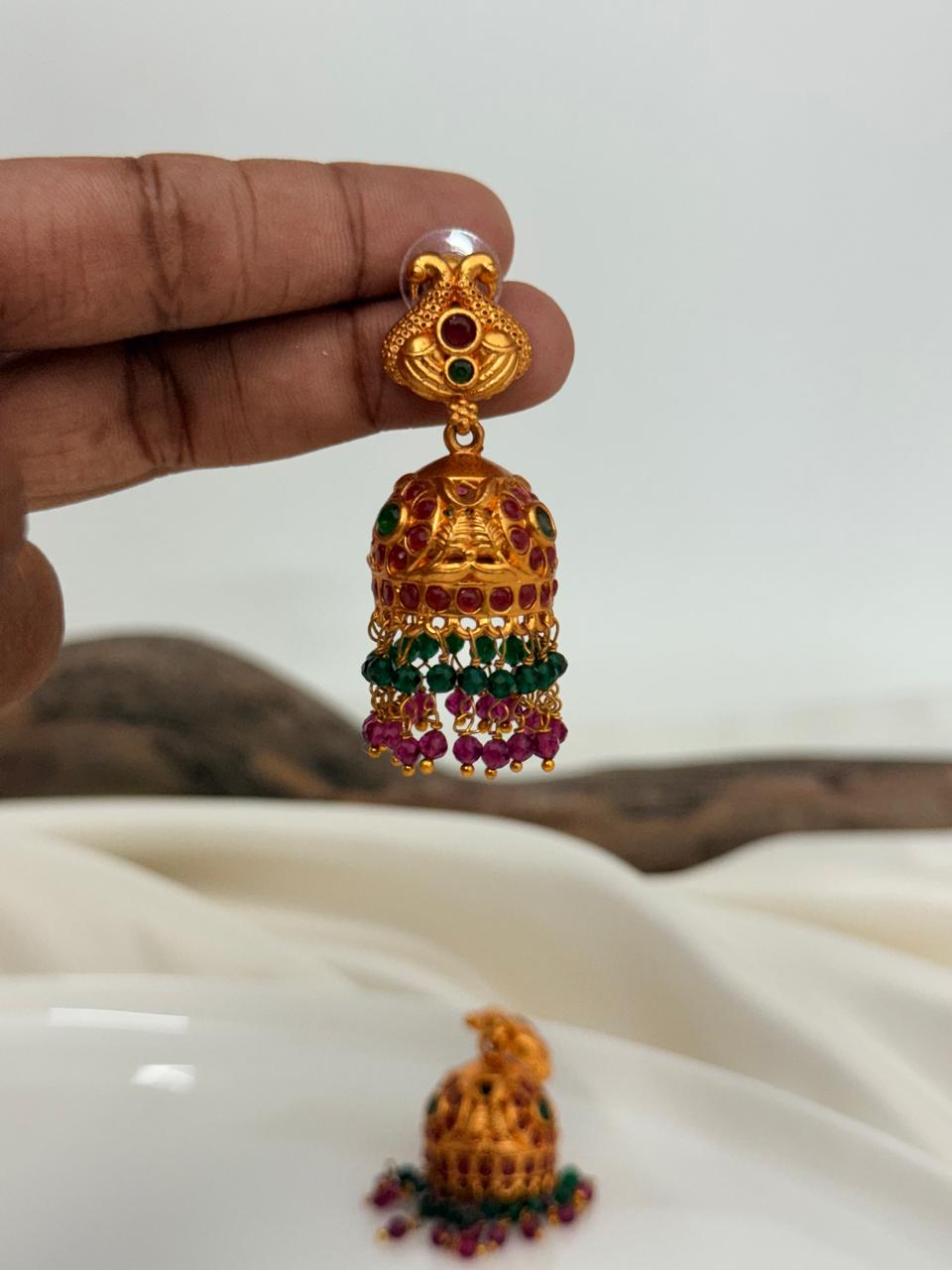 Multicolor Peacock  Gold Jhumka