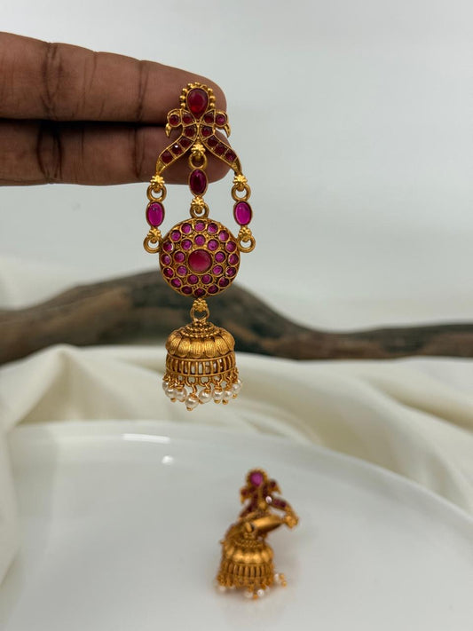 Red Kemp Gold Jhumka