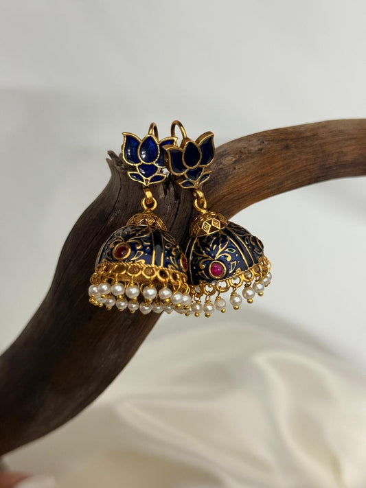 Enamelled Matte Blue Hook Jhumka