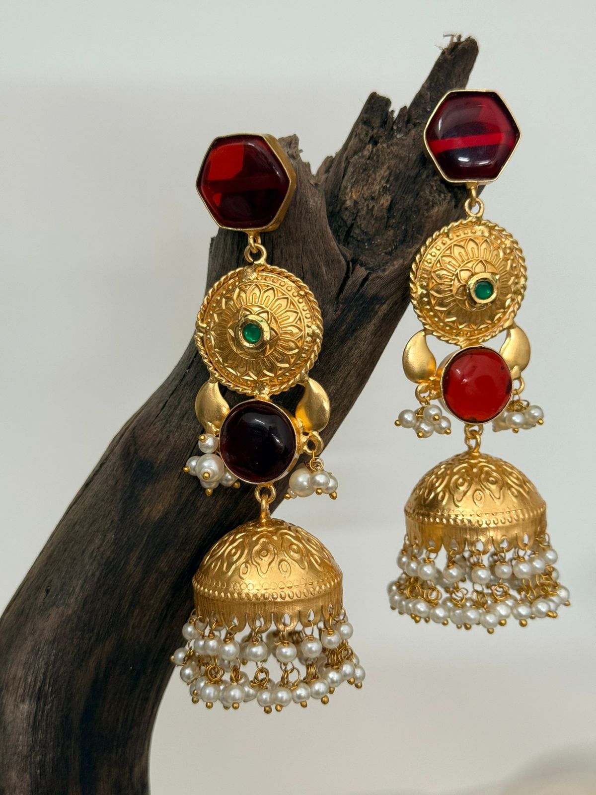 Red Enamelled Kashmiri Step Jhumka