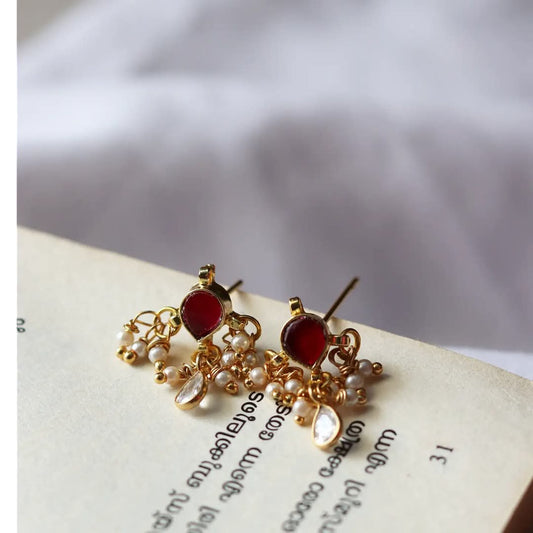 Jadau Kundan Stud With White Polki Drops Earrings