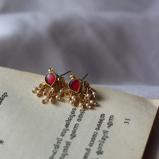 Jadau Kundan Stud With White Pearl Drops Earrings