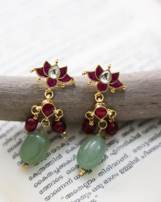 Jadau Kundan Multiple Pendants Earrings With Pastel Green Jade Beads Drops