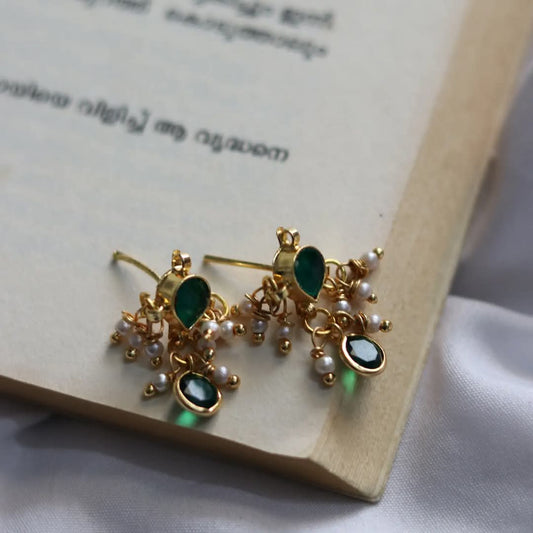 Jadau Kundan Stud With Green Polki Drops Earrings