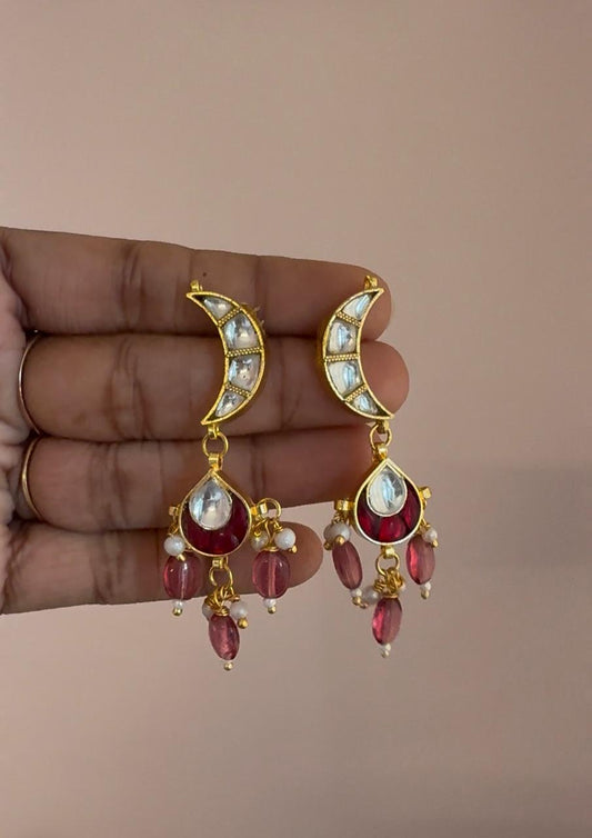 Jadau Kundan White Moon With Pendant Hanging Earrings