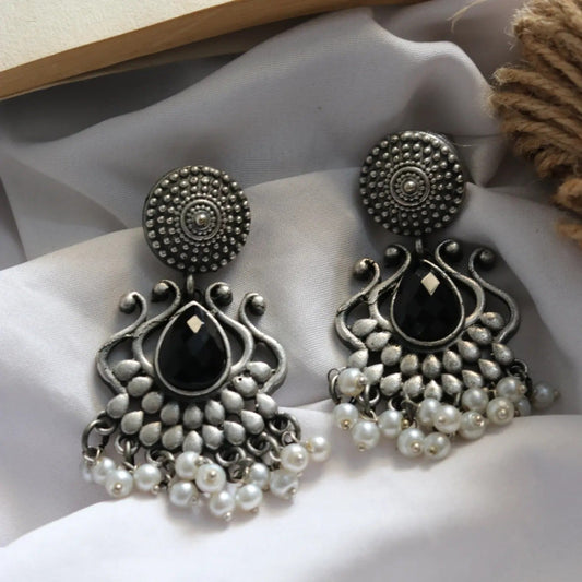 Silver LookalikeBlack Stone Danglers