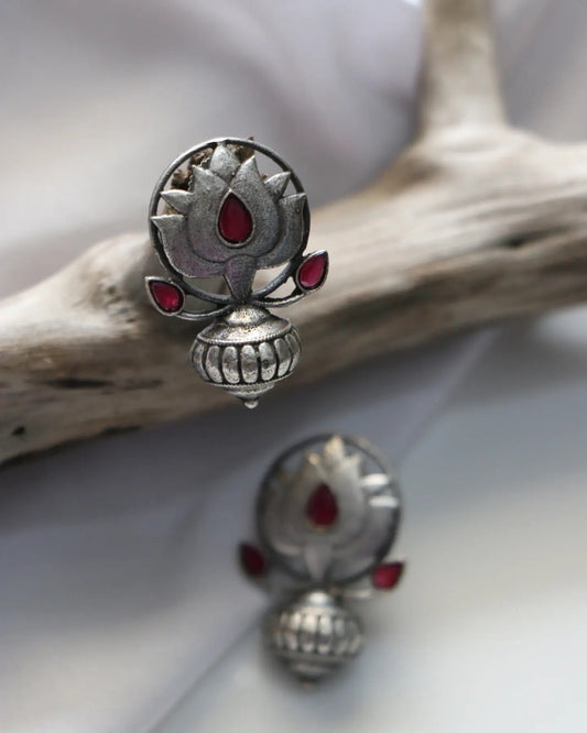 Silver LookalikePink Lotus Danglers