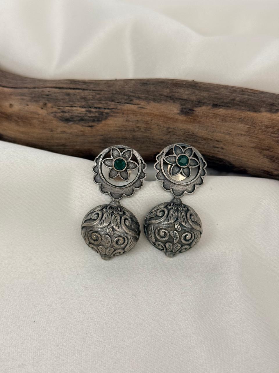 Silver LookalikeGreen Stone Danglers