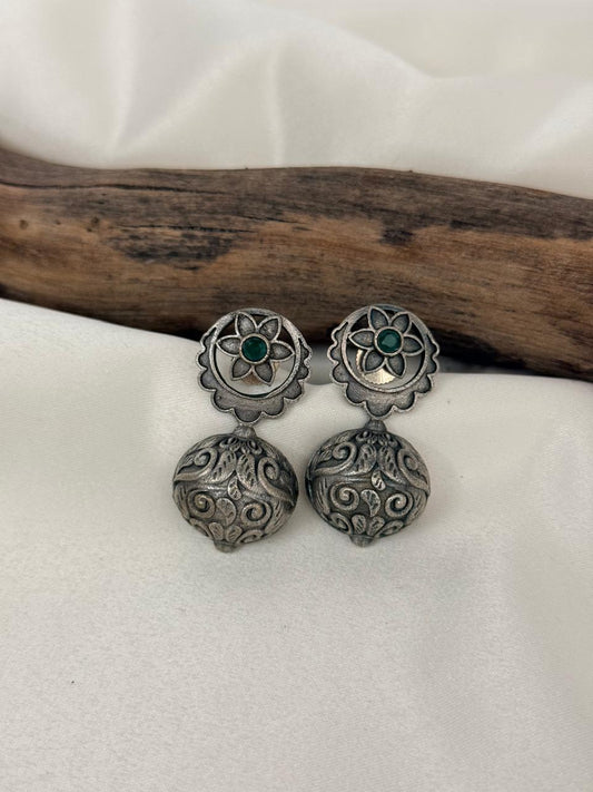 Silver LookalikeGreen Stone Danglers