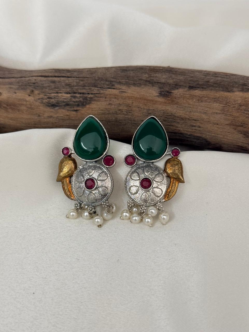 Silver LookalikeMulticolor Enamelled Parrot Danglers