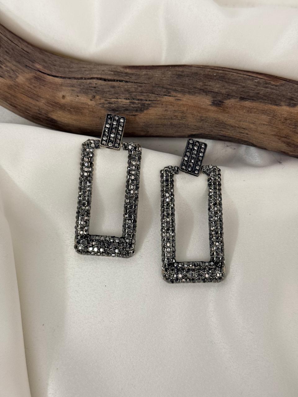 Silver LookalikeSquare Hanging With Shining Stones Danglers