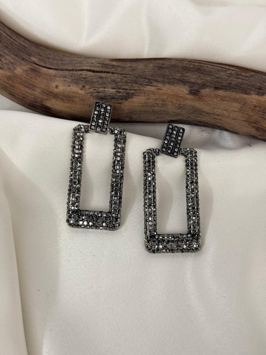 Silver LookalikeSquare Hanging With Shining Stones Danglers