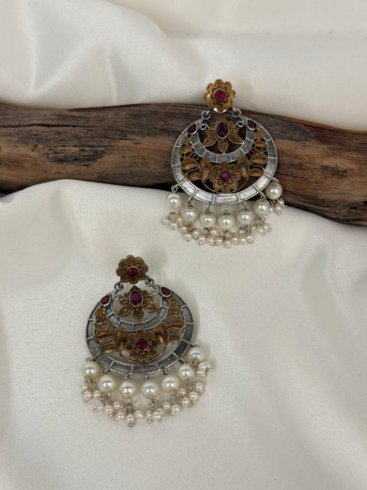 Silver LookalikeMulticolor Stones Dual Color Danglers