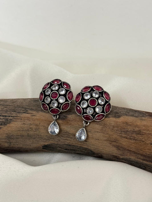 Silver LookalikeMaroon And White Stud Danglers