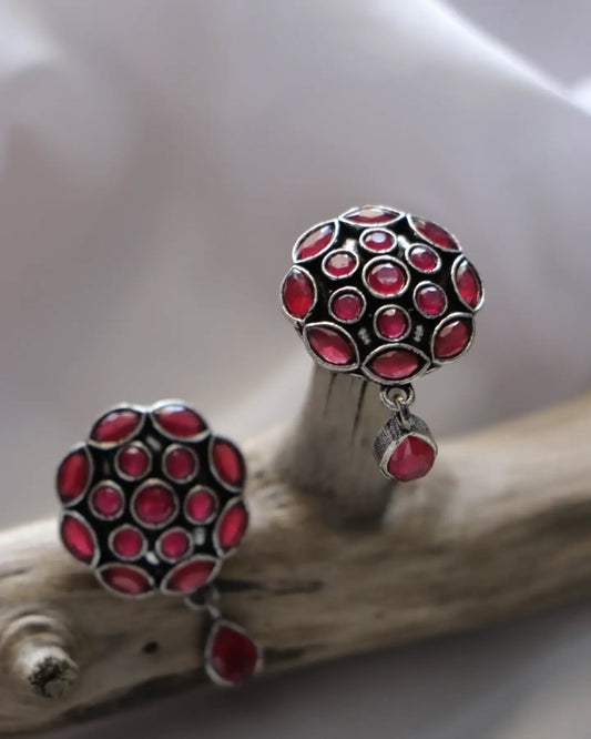 Silver Lookalikeruby Stone Stud Danglers