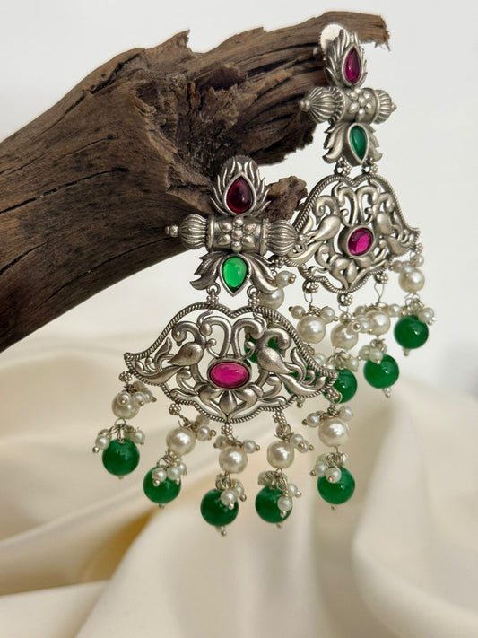 Silver Lookalike Multicolor Peacock Danglers